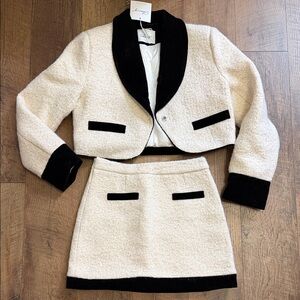 Elegant Cream and Black Blazer & Skirt Set